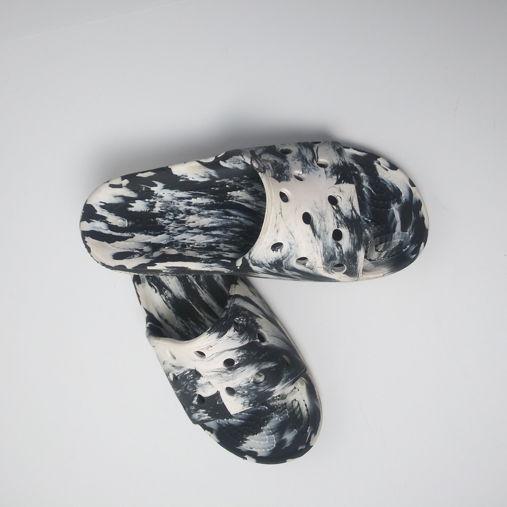 CROCS Black and White Marbled Classic Clog Sandals